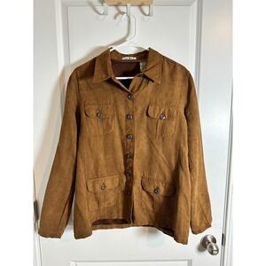 Duck‎ Head Womens Brown Faux Suede Button Down Long Sleeve Pocketed Jacket